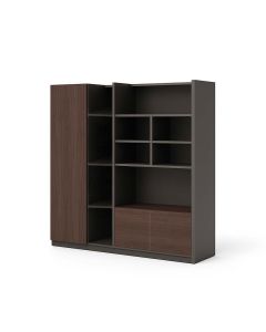 Bibliothèque haute STAFF – Avec 1 porte et 1 tiroir – 170x40x180 cm – Noyer et Gris anthracite