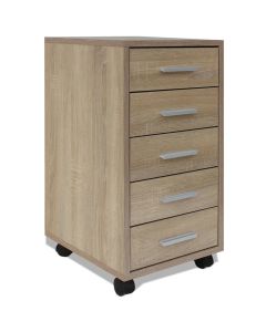 Caisson mobile en bois avec roulettes 5 tiroirs 90CM CHENE