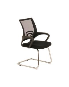 Fauteuil VISITEUR DOSSIER EN MESH NOIR ASSISE EN TISSU NOIR AVEC ACCOUDOIRS FIXES EN PVC LUGE CHROME