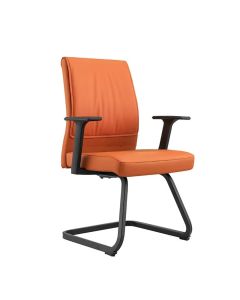 Fauteuil Visiteur MEDIUM en simili cuir – Dossier medium, accoudoirs fixes, piètement luge en métal noir coloris au choix