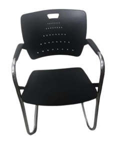 FAUTEUIL VISITEUR D088 SUR LUGE CHROME ASSISE EN TISSU DOSSIER EN PVC Noir