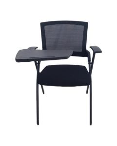 CHAISE VISITEUR PLIABLE AVEC ECRITOIRE DOSSIER EN MESH NOIR ASSISE EN TISSU NOIR