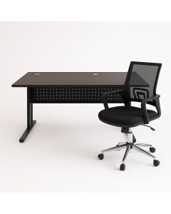 Pack Bureau Opérateur Professionnel FPRO + Fauteuil Opérateur RITA – Bureau Wengé 140 x 70 cm & Chaise Ergonomique Dossier Mesh Noir
