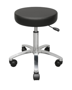 Tabouret FPRO à 5 roulettes – Assise ronde en tissu ou en simili cuir – Base chromée
