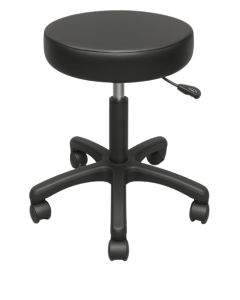 Tabouret FPRO à 5 roulettes – Assise ronde en simili cuir ou en tissu – Base PVC noire