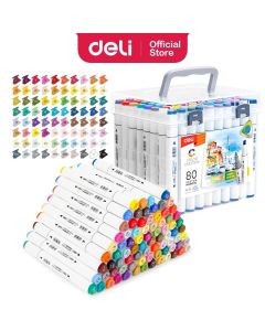 Boite de 80 Marqueurs à croquis Deli E70803-80 à double pointe d'écriture couleurs assorties