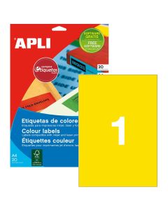 Étiquettes jaunes APLI permanentes 210,0 x 297,0 mm 20 feuilles (01599)