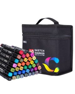 BOITE DE 40 MARQUEURS PERMANENTS SKETCH DELI E70806-40 à Double Tête d'écriture POINTE OGIVE & BISEAUTÉE Haute qualité