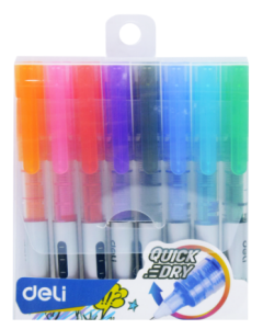 Pochette de 8 stylos rollers encre gel Deli-Q300-8C THINK Pointe de 0.5 MM Assorties