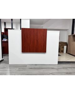 Comptoir d&rsquo;accueil en bois m&eacute;lamin&eacute; Blanc &ndash; 160 x 110 cm &ndash; Structure 30 mm avec casquette centrale