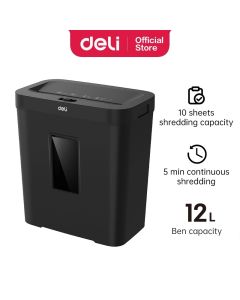 Destructeur De Documents Deli ET022 Coupe crois&eacute;e 10 Feuilles 12 Litres
