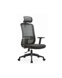 Fauteuil président LUCY en mesh noir avec Têtière piétement chrome avec accoudoirs