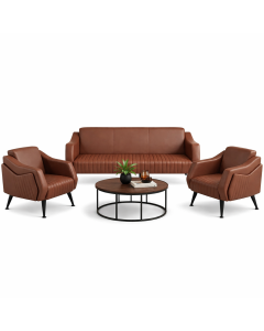 Salon TRIO 3+1+1 en Simili Cuir &ndash; Ensemble Canap&eacute; 3 Places + 2 Fauteuils  Coloris Noir, Marron ou Bordeaux