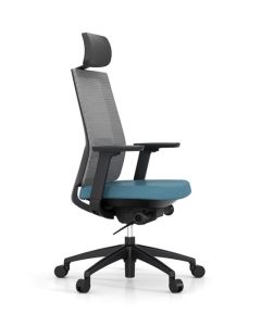 Fauteuil KWESK OFFICER 250, dossier mesh noir , assise tissu avec accoudoirs et roulettes