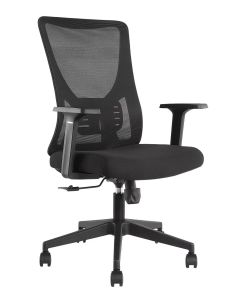 Fauteuil op&eacute;rateur BOSS PLUS en tissu noir avec accoudoirs en T et pi&egrave;tement chrom&eacute;