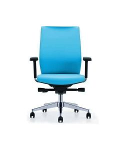 Fauteuil Opérateur FPRO en simili cuir Bleu – Dossier medium – Accoudoirs réglables – Mécanisme synchrone