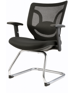 Fauteuil Visiteur SIMON Mesh &ndash; Accoudoirs R&eacute;glables &ndash; Luge Chrome &ndash; Appui Lombaire &ndash; Noir