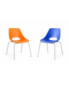 Chaise visiteur pour r&eacute;ception FPRO - Structure PP, pieds m&eacute;tal &eacute;poxy &ndash; Empilable &ndash; Bleu ou Orange