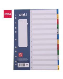 Intercalaire Num&eacute;rique en plastique DELI 5725A avec index 1-12 gris