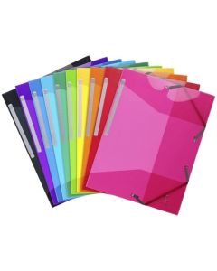 Lot de 10 Chemises &agrave; &Eacute;lastiques EXACOMPTA 55670E 3 Rabats IDERAMA  A4 (24x32 cm) PP 5/10e &ndash; Coloris Assortis