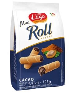 Lot de 12 Paquets de Biscuits MINI-ROLL WAFERS CACAO 125 g  - LAGO ELLEDI