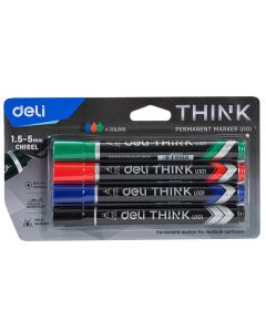 Pochette de 4 Marqueurs Permanents Deli Think EU10101 pointe biseautée 1,5-5 mm assorties