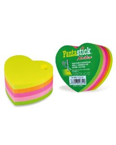 Lot de 6 blocs de 400 Stick Notes Fantastick Hearts fluorescentes - 5 couleurs assorties