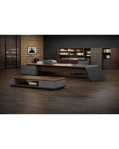 Pack Bureau de Direction CANVAS Dark Walnut : Bureau Retour Gauche 240cm + Biblioth&egrave;que + Table Basse