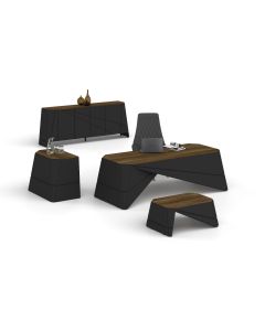 Pack de bureau Exécutif SUIT : Bureau 220 cm + Retour + Table basse + Crédence Couleur Barok Dark Gray