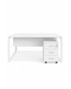 Bureau opérateur FPRO 1600 × 800 × 750 mm avec caisson mobile 3 tiroirs – Blanc – Plateau 30 mm – Piétement métallique rectangulaire