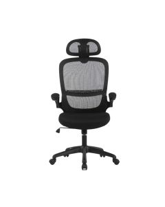 Fauteuil pr&eacute;sident NEO avec accoudoirs pivotants, et t&ecirc;ti&egrave;re r&eacute;glable , assise en tissu / dossier mesh noir , socle plastique