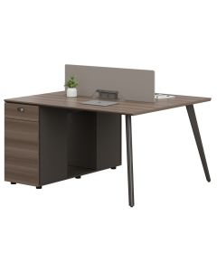 Workstation 2 postes GRADE 120x120x75 cm &ndash; Bureau double professionnel &ndash; Royal Teak & Premium Gray