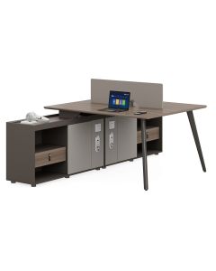 Workstation 2 postes GRADE 240x120 cm &ndash; Bureau double professionnel avec rangement &ndash; Royal Teak & Premium Gray